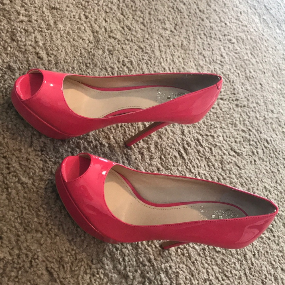 Peep toe hot pink pumps
